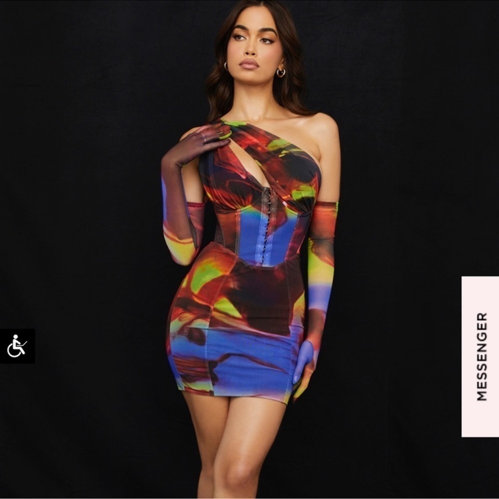 NWOT House of CB Dahlia Printed Cut Out Corset Mini Dress sz S - Picture 3 of 9
